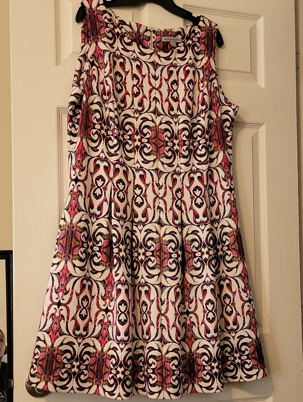 Danny & Nicole White Midi Dress with Pink and Black Pattern